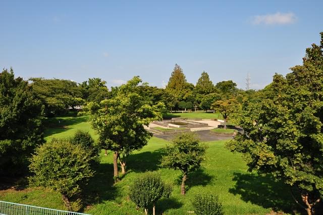 ベランダから見た船越公園(毎年夏には花火大会が催されます。)